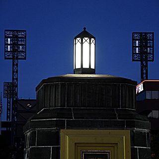 sister bridge illuminated at night