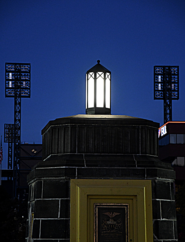 sister bridge illuminated at night